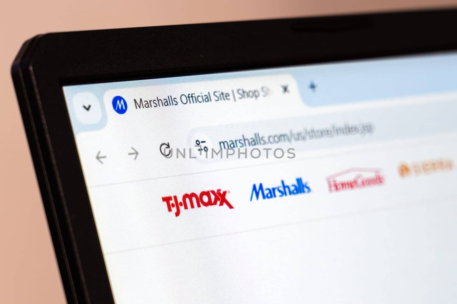 New York, USA - January 26, 2025: Marshalls website displayed on a laptop screen, highlighting retail brands and shopping options