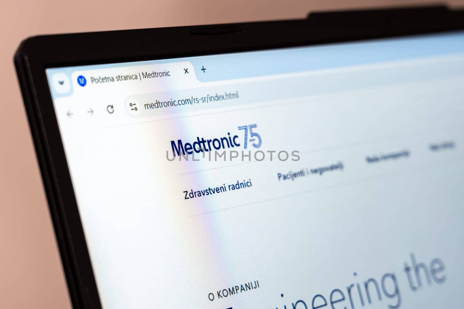 New York, USA - January 26, 2025: Medtronic website displayed on a laptop screen, highlighting innovative healthcare solutions and celebrating 75 years