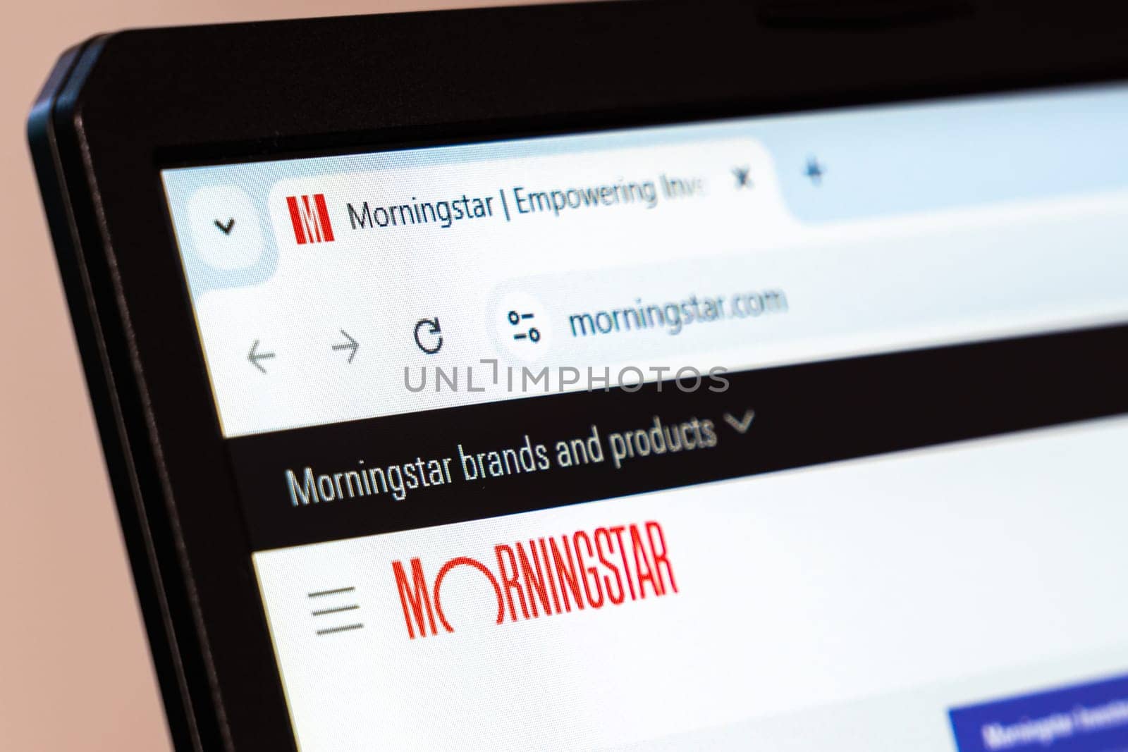 New York, USA - January 26, 2025: Morningstar website homepage displaying logo and investment research and financial data services