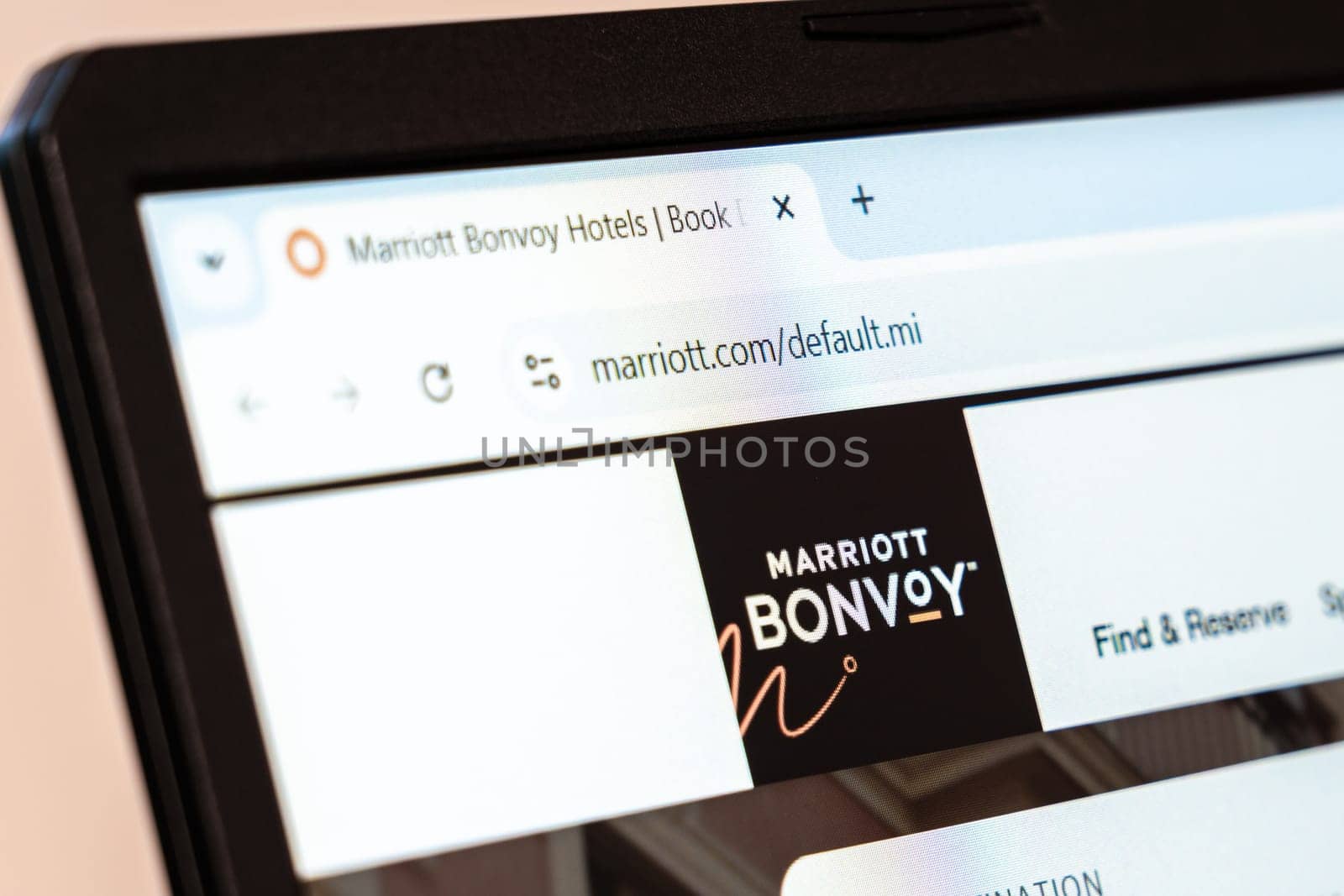 New York, USA - January 26, 2025: Marriott Bonvoy website homepage displaying logo and hotel booking services