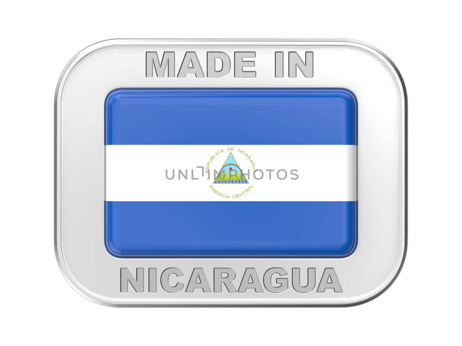 Made in Nicaragua, silver badge with the flag of Nicaragua