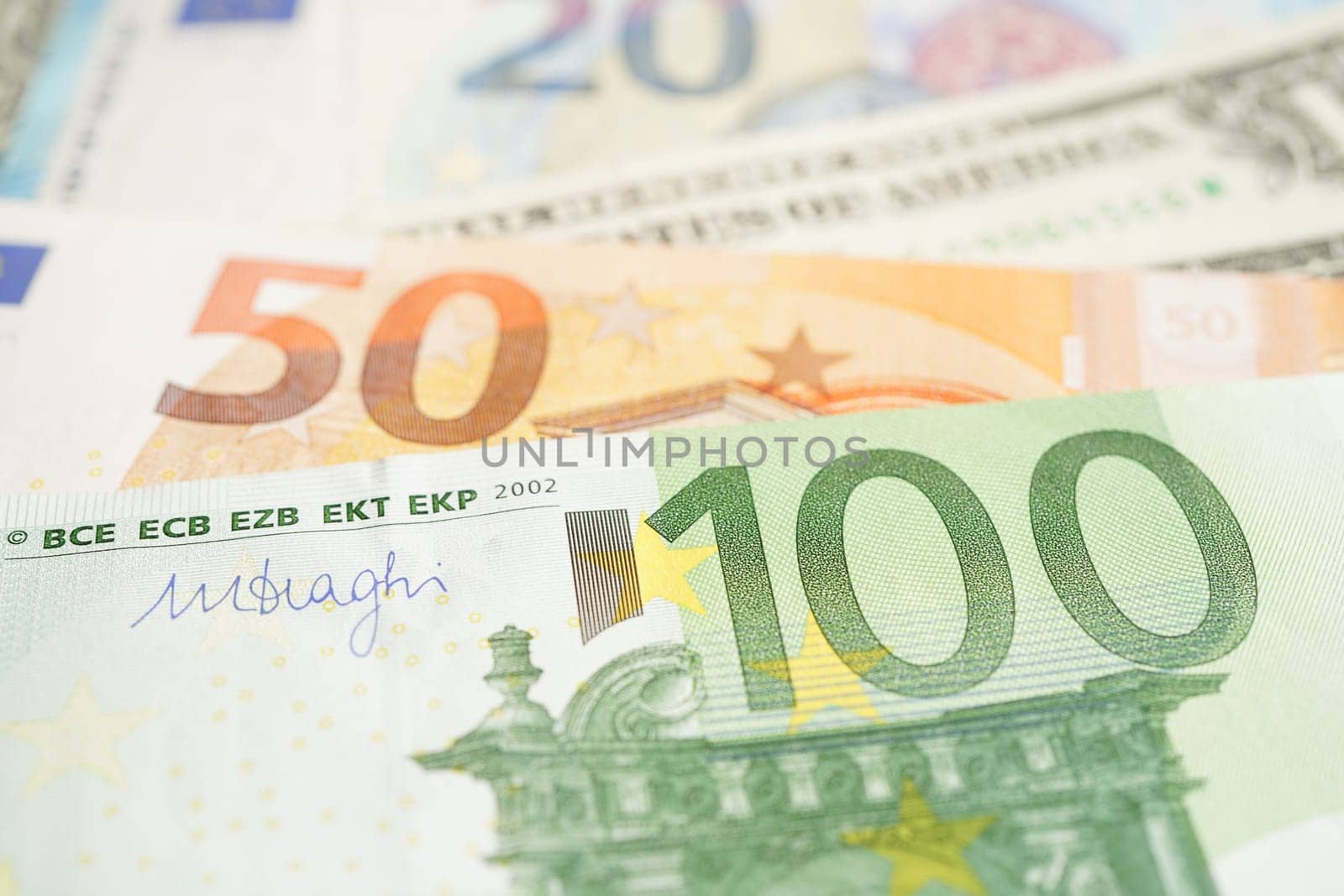 Euro and US dollar banknote cash money, finance economic banking business exchange market concept.