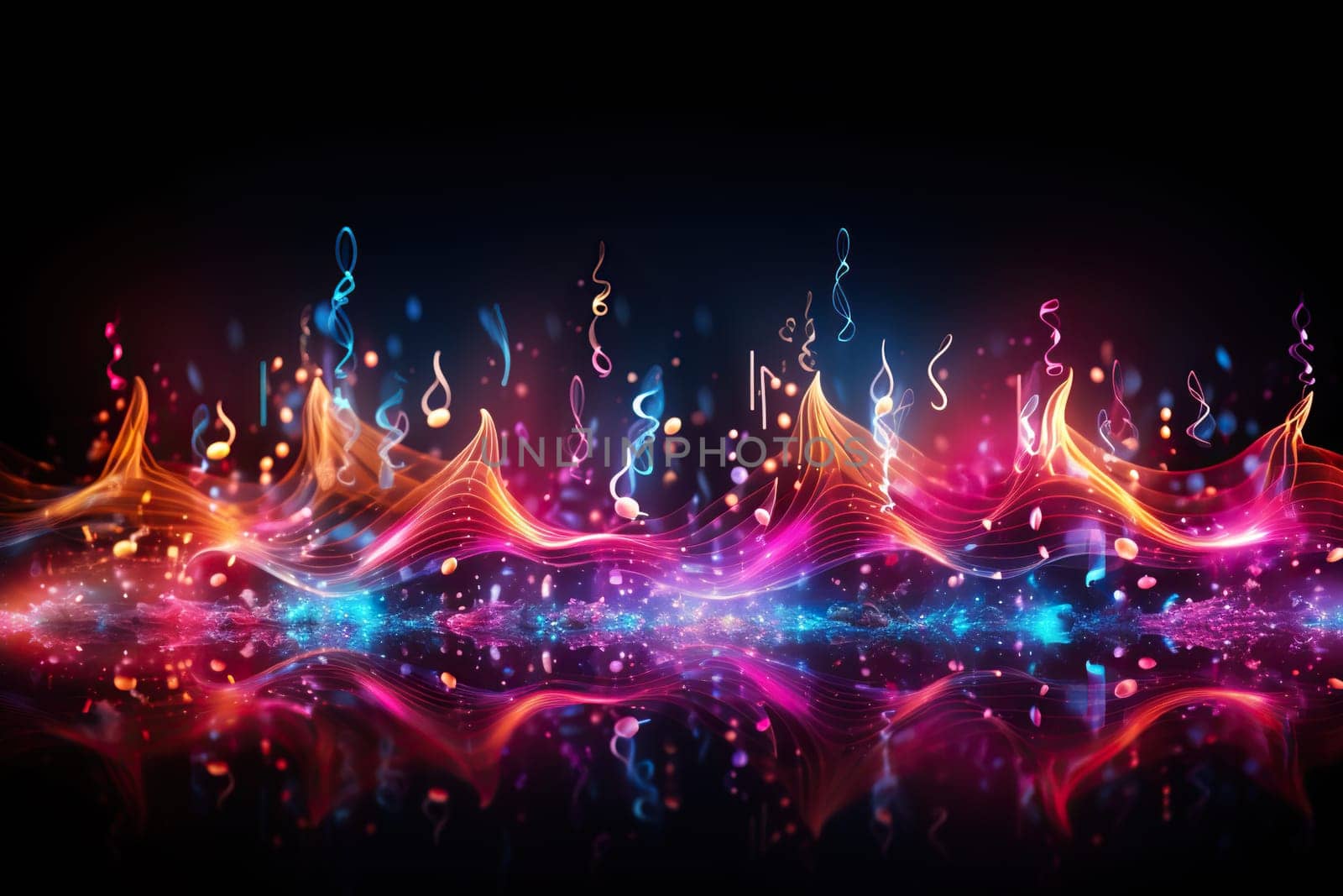 Abstract neon sound waves. Neon colorful digital music bar for technology concept by Vovmar