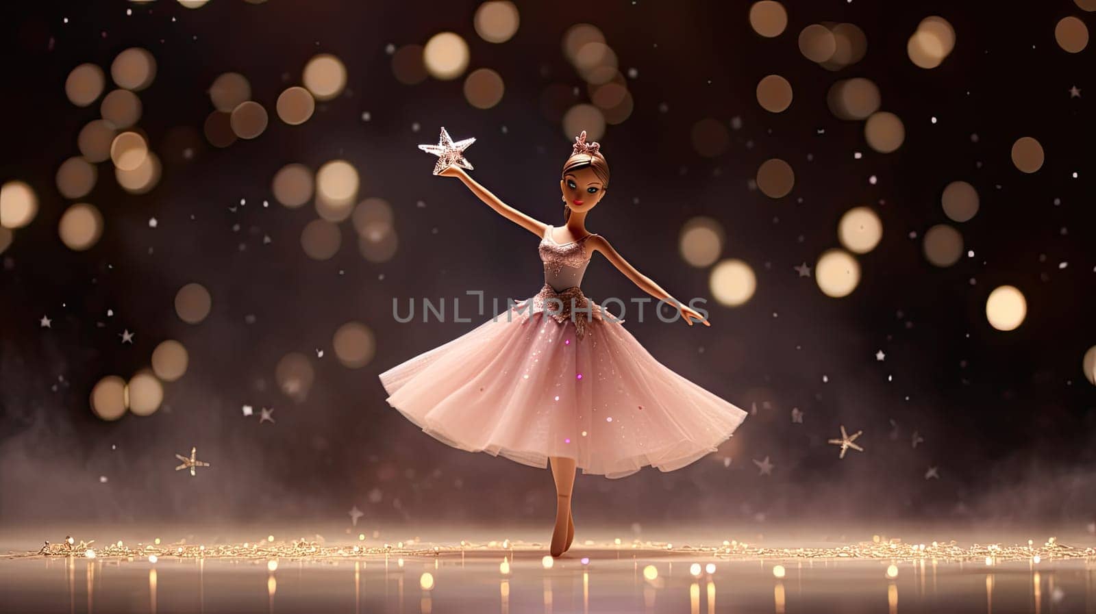 A barbie doll as a ballerina poised photo realistic illustration - Generative AI. by simakovavector