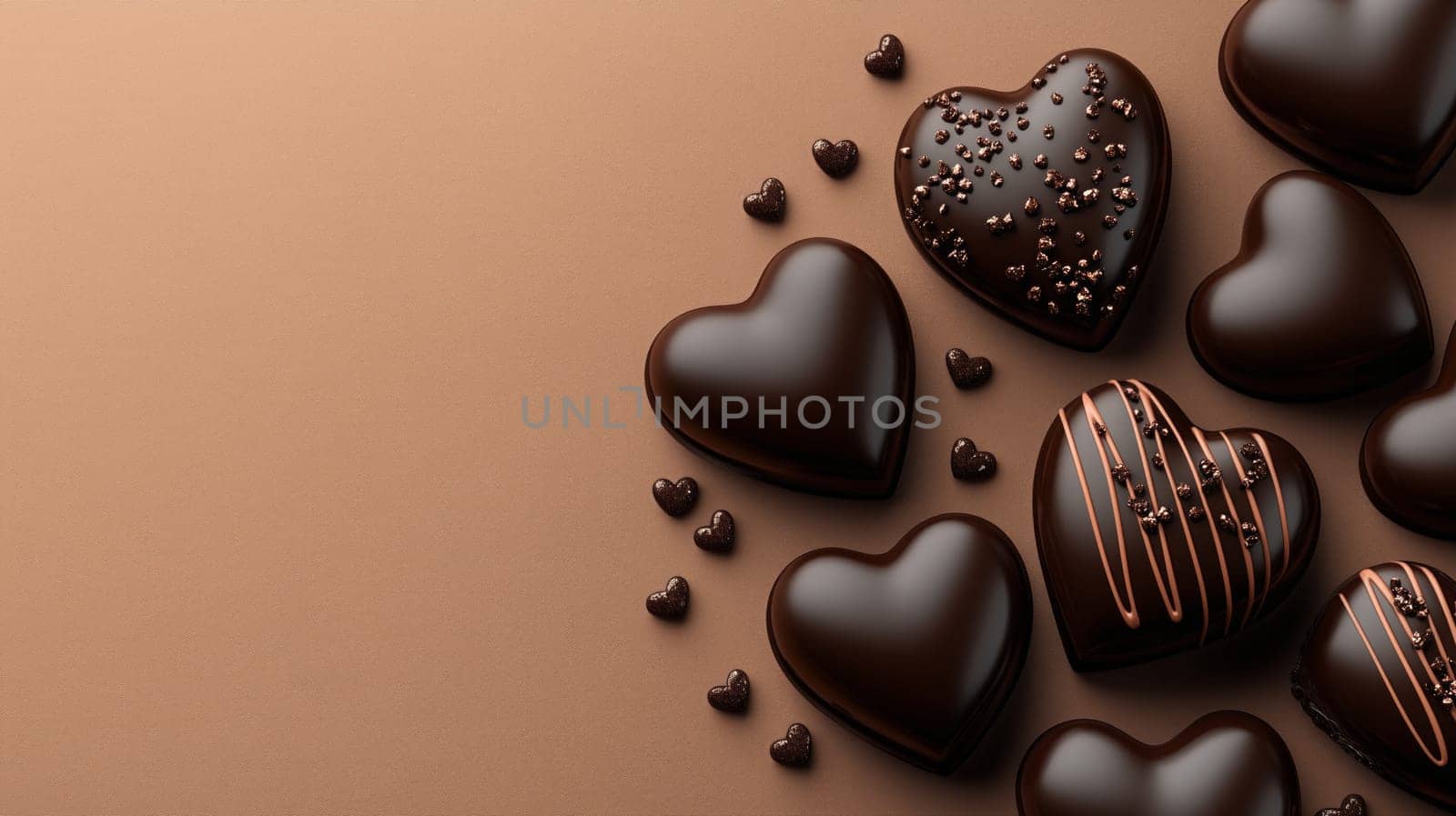 Elegant heart-shaped chocolates artfully displayed for a romantic theme