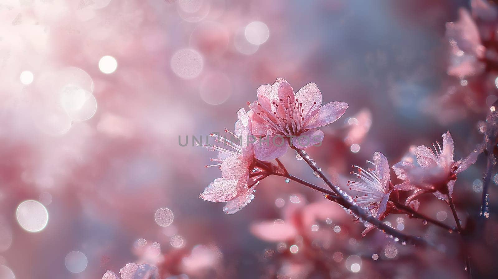 Cherry blossom branch with delicate pink flowers, soft bokeh background
