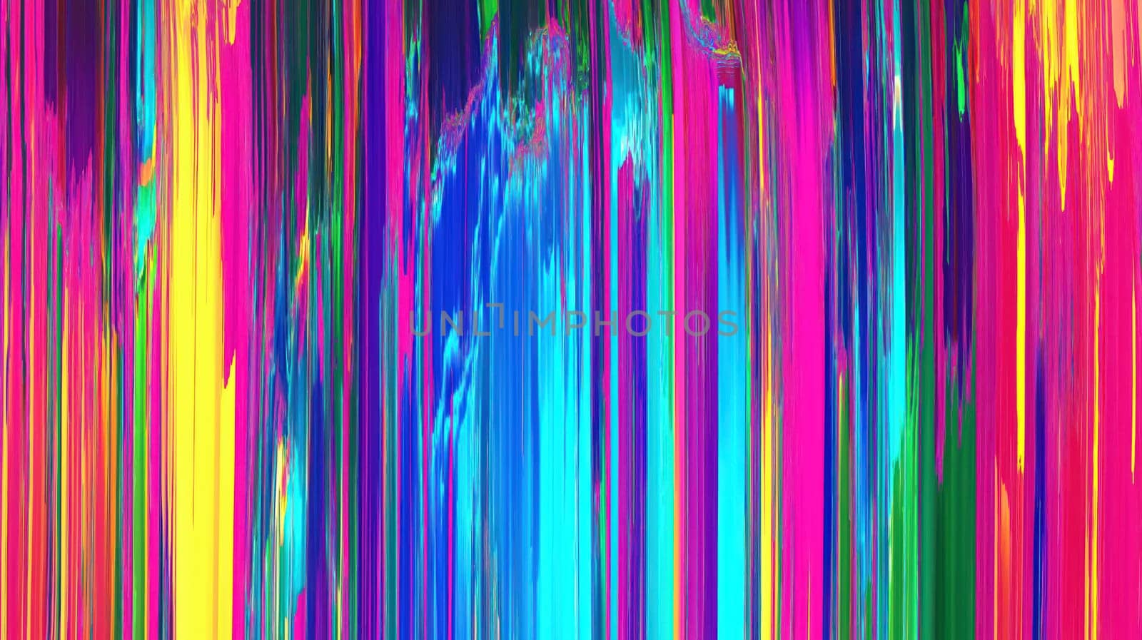 Colorful abstract glitch effect with vertical distorted lines in neon and bright hues, vibrant digital art