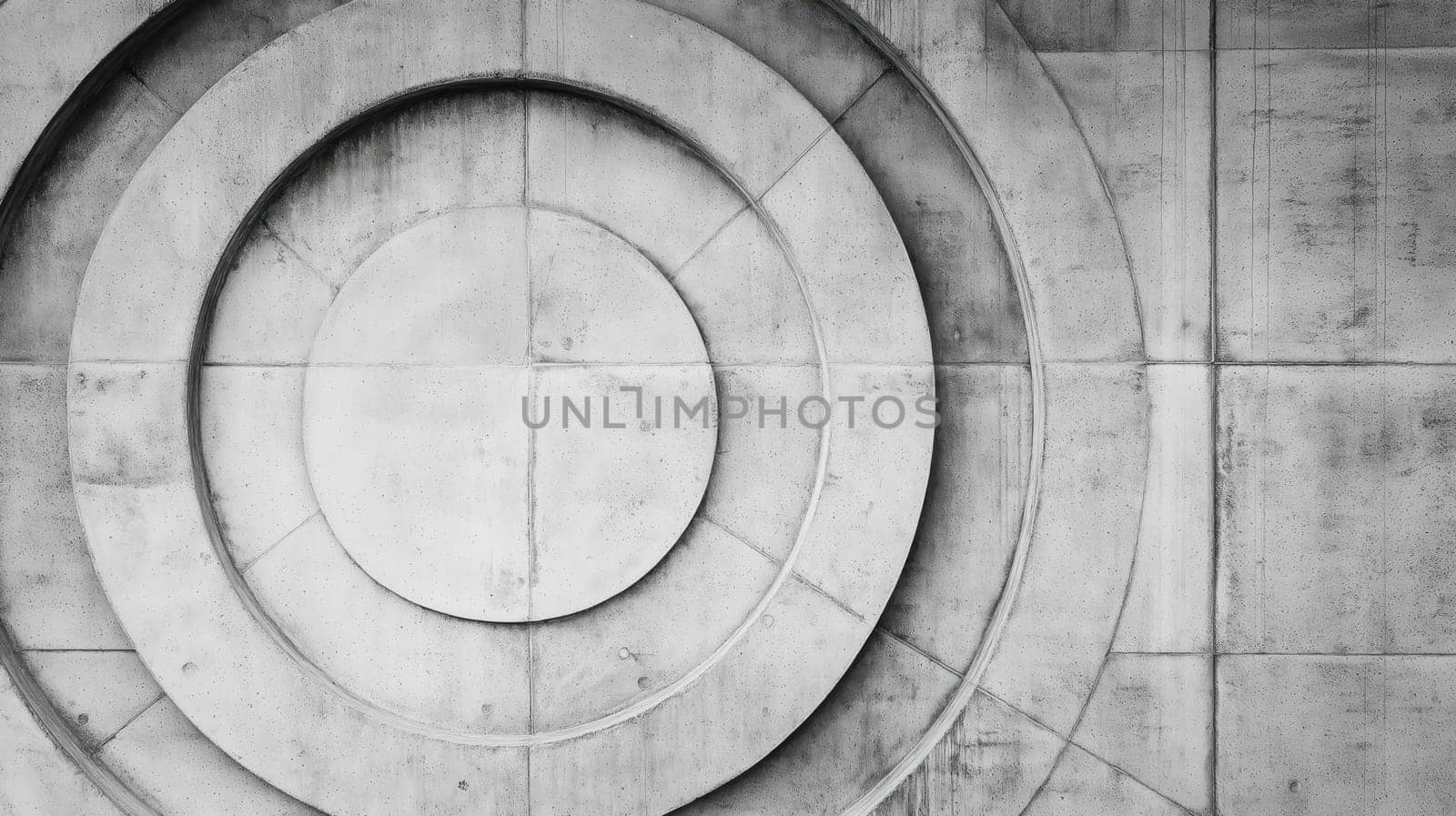 Concrete wall with radial geometric patterns, abstract and minimalist industrial background