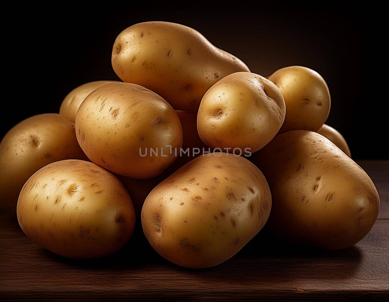 heap of many raw potatoes, AI generated image