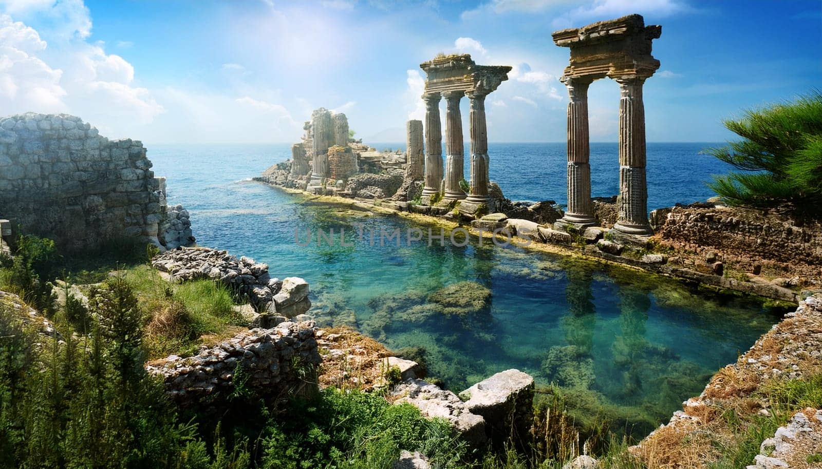 ruins of the island of Atlantis, AI generated image