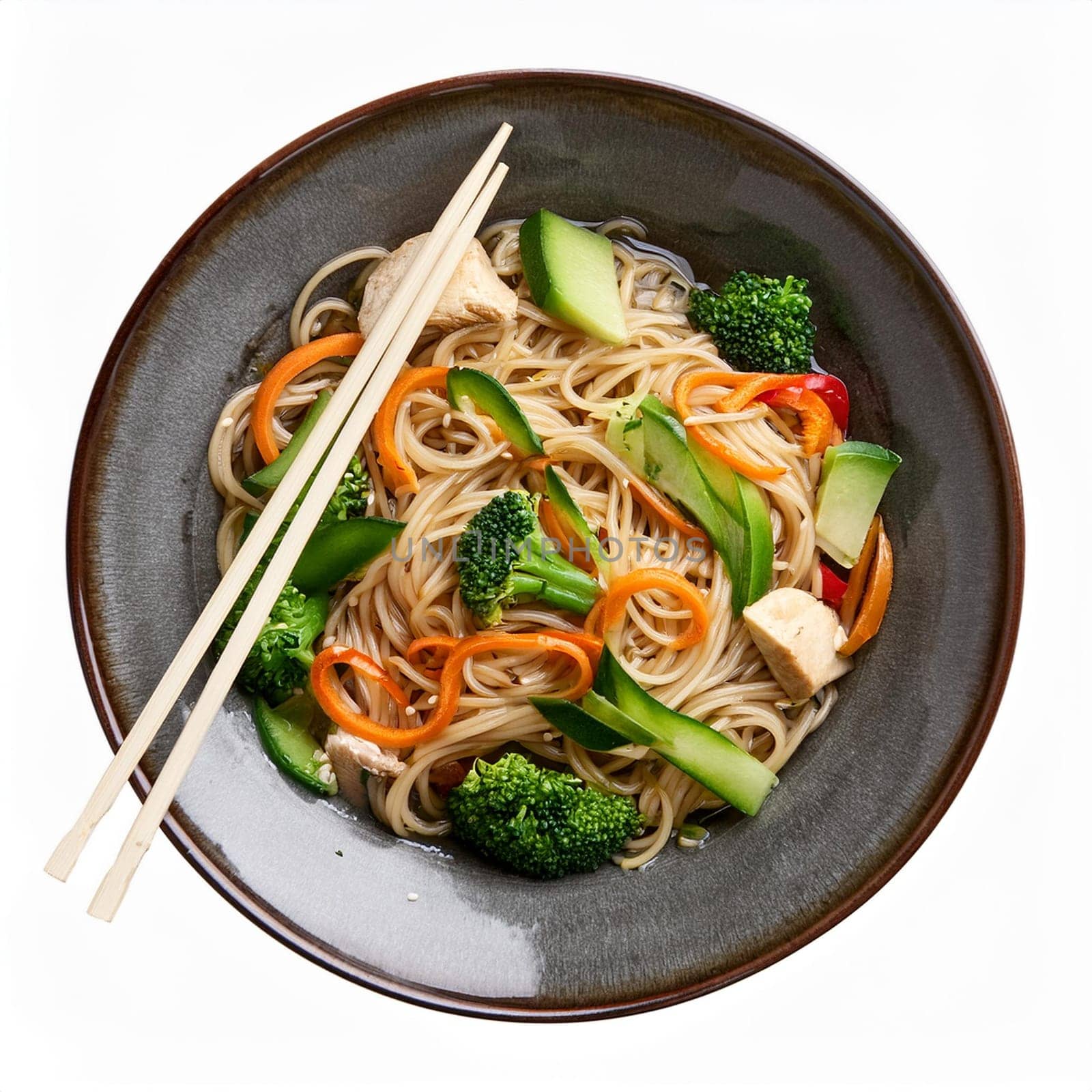 vegan asian noodles with vegetables, AI generated image