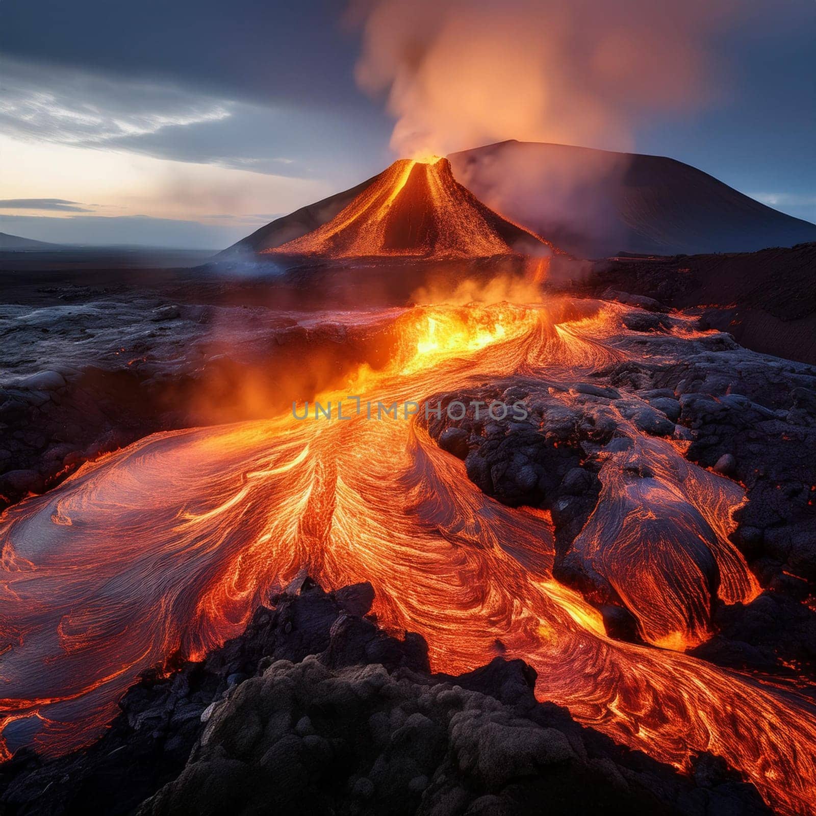 volcano lava magma flow, AI generated image