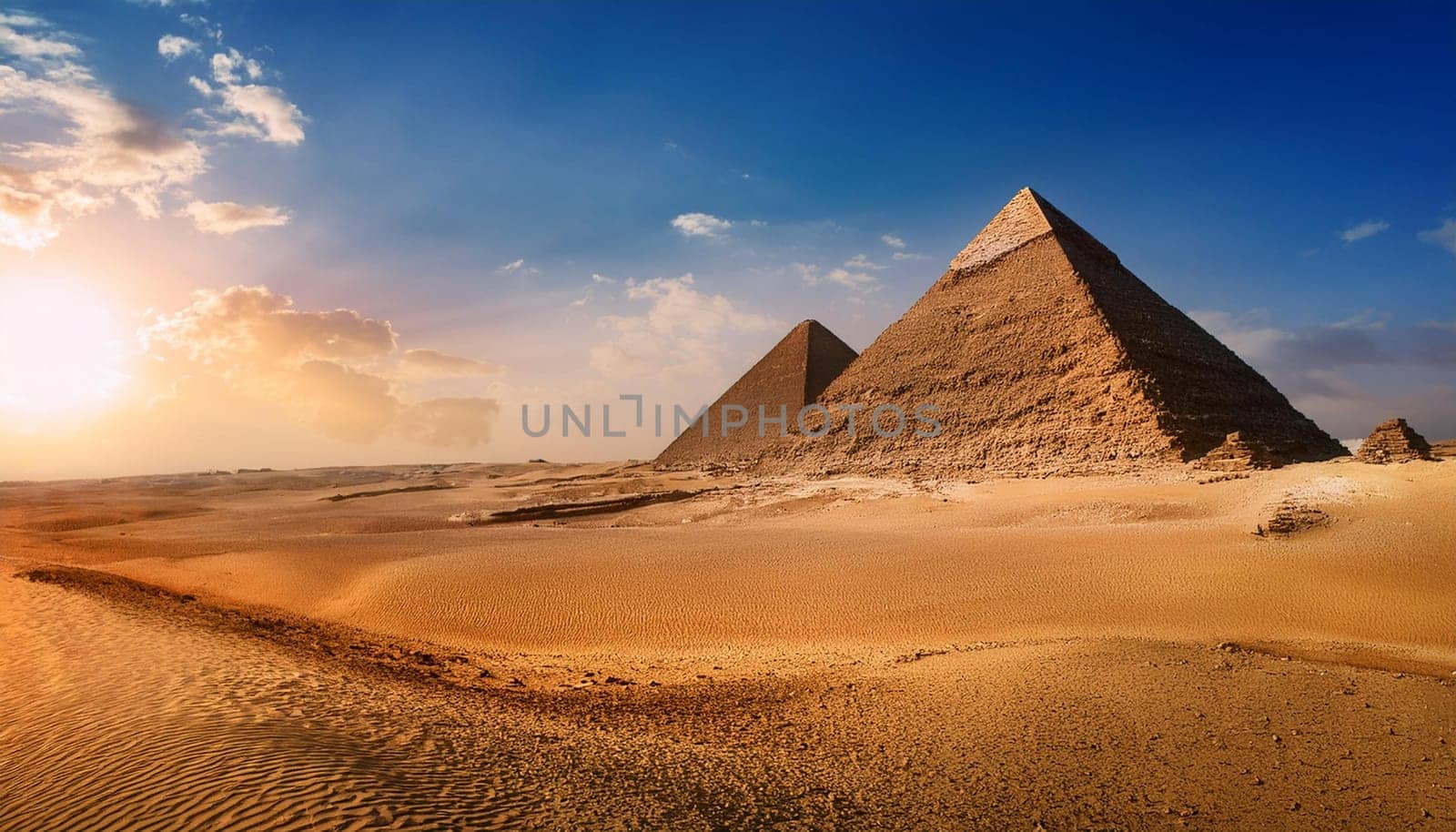 ancient egyptian pyramids in the desert sand, AI generated image