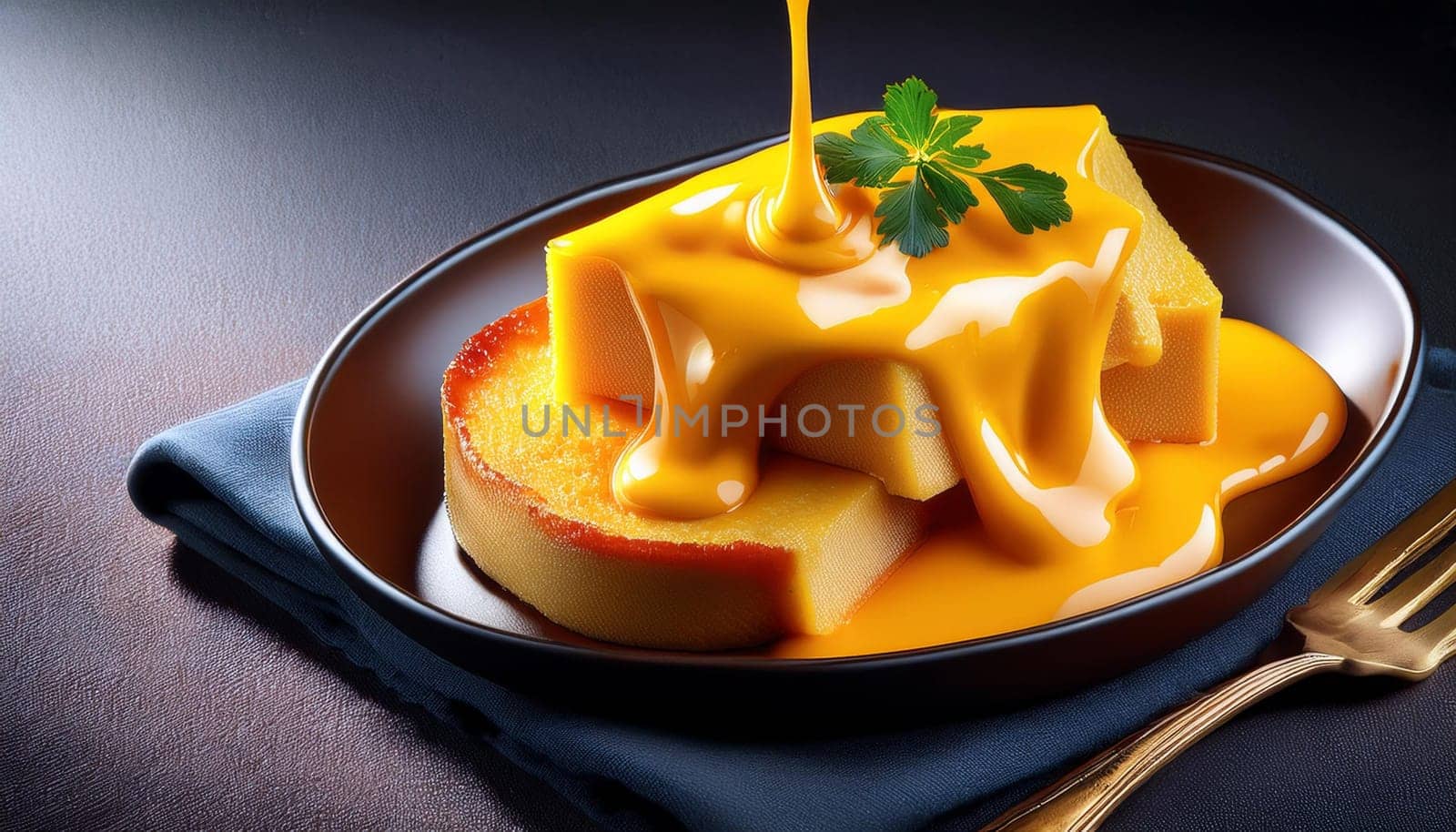melted cheddar cheese on toast, AI generated image