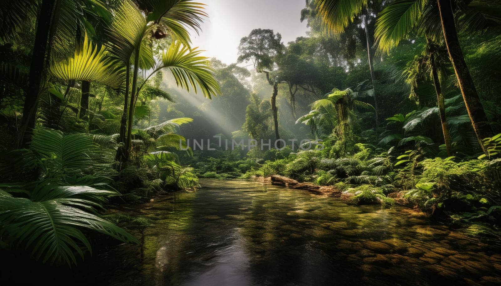 tropical rainforest landscape scene, AI generated image