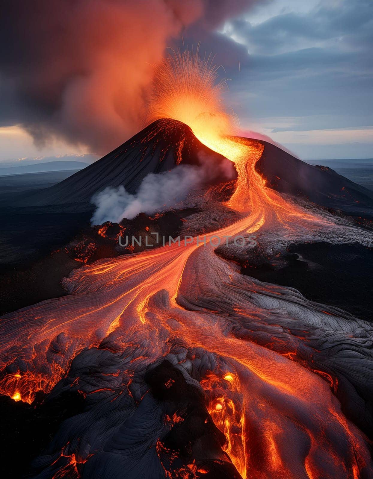 volcano lava magma flow, AI generated image