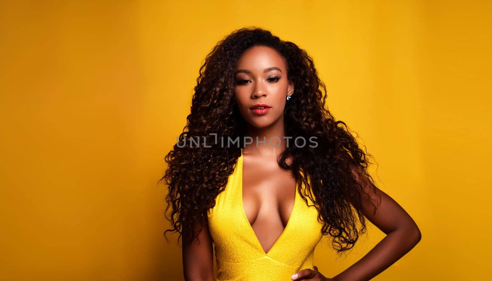 pretty young woman dressed in yellow, AI generated image