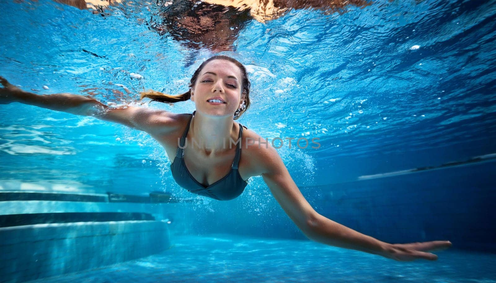 pretty young woman swimming, AI generated image