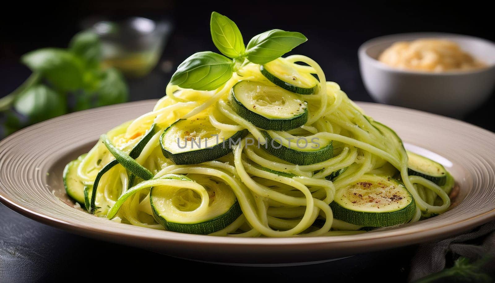 zucchini noodles vegetarian food, AI generated image