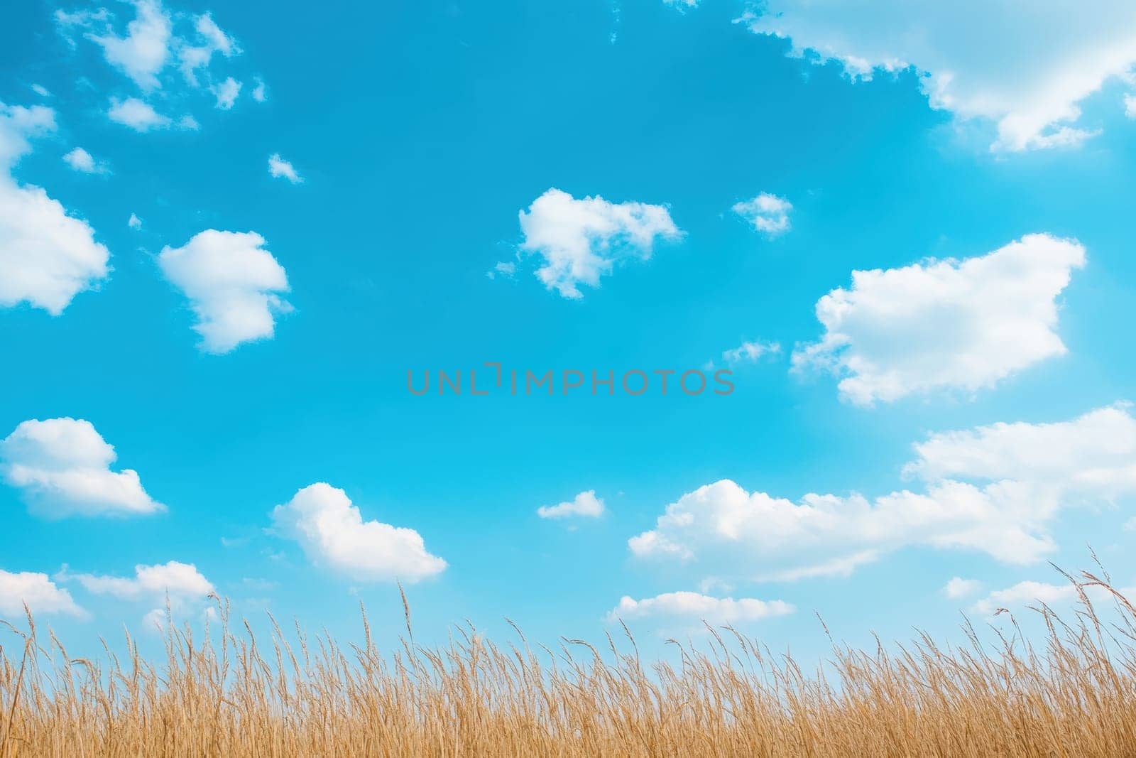 A clear blue sky with a few clouds. The sky is very bright and the clouds are scattered throughout