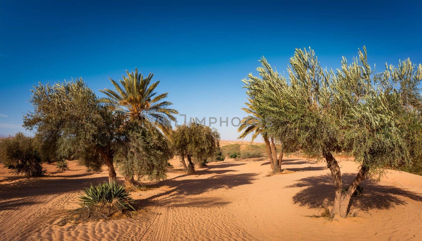 natural scene with olive trees, AI generated image