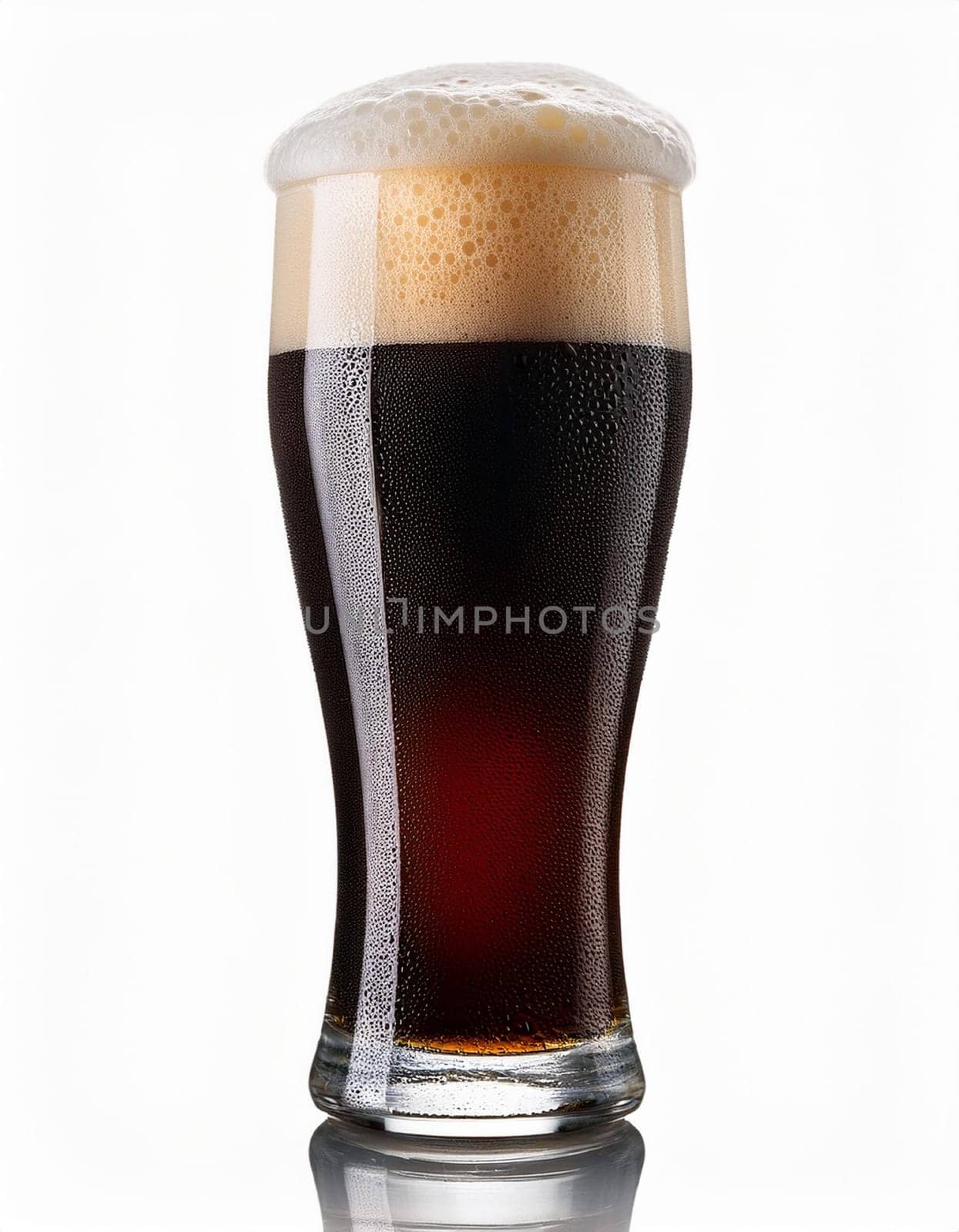 pint of dark beer over white background, AI generated image
