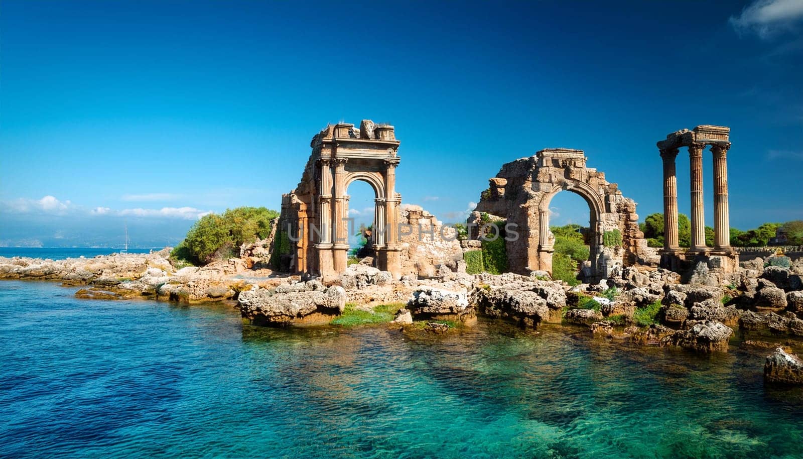 ruins of the island of Atlantis, AI generated image