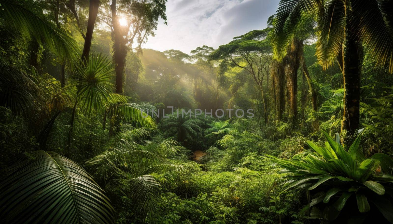 tropical rainforest landscape scene, AI generated image
