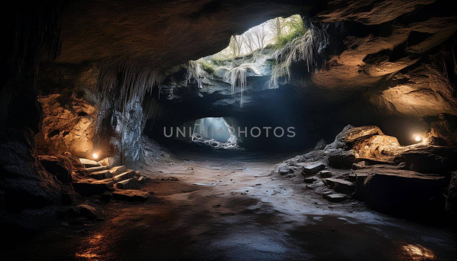 underground cave cavern grotto, AI generated image