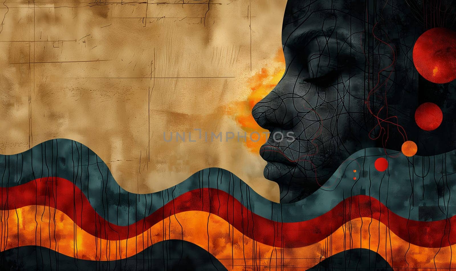 Abstract female portrait created with color texture. Selective focus.