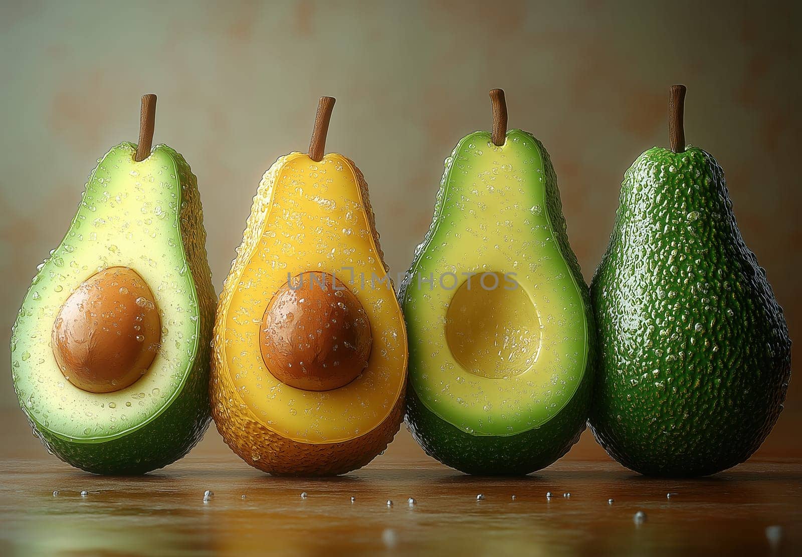 3D fresh avocado close-up. Selective focus.