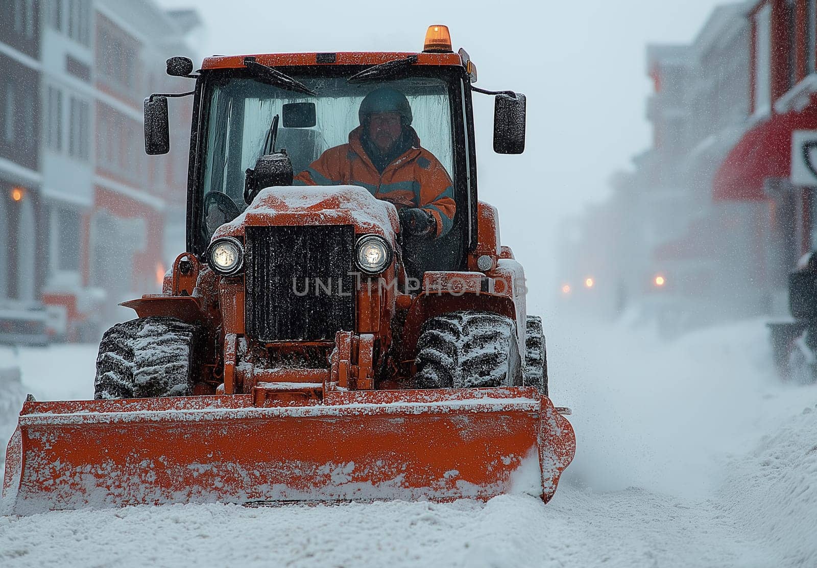 Snow removal from city streets. Selective focus.