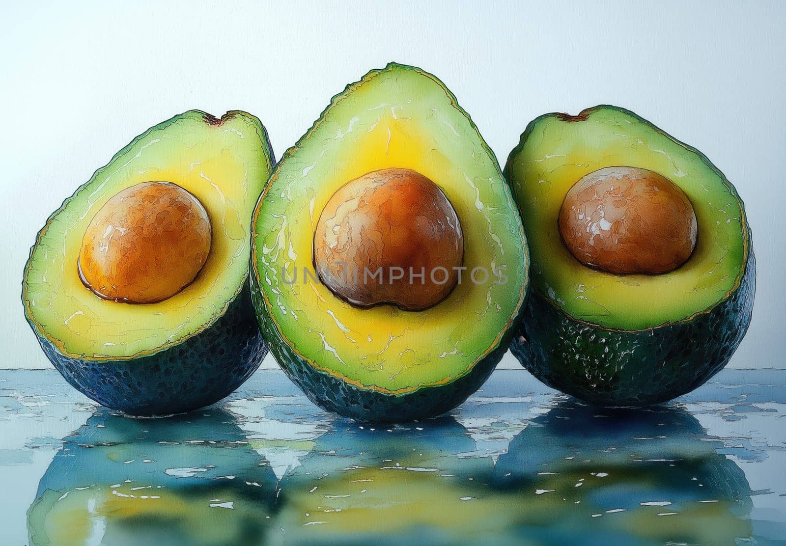 Close-up watercolor image of kiwi. Selective focus.
