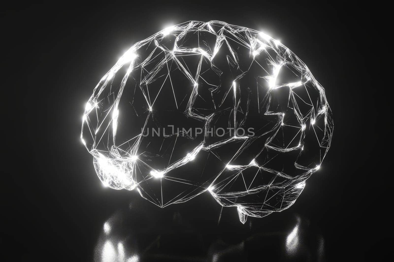 Brain on black background with glowing neurons and connections. Cerebrum