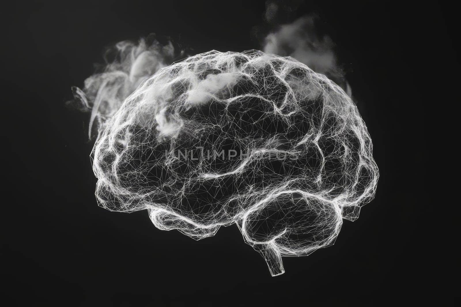 Brain on black background with neurons and connections. Cerebrum. Mental health day