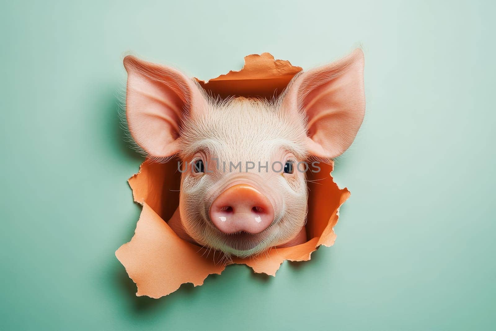 A charming piglet breaks through a wall with its cheerful expression, showcasing playful curiosity and innocence. Ideal for fun and animal-themed projects.