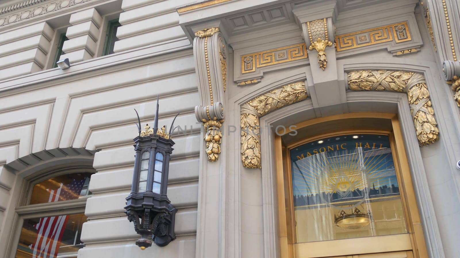 New York City, United States - 6 Sept 2023: Grand Lodge of Masons building facade on Manhattan street. Freemasons headquarters architecture. Masonry organization in NYC, USA. Masonic Hall exterior.