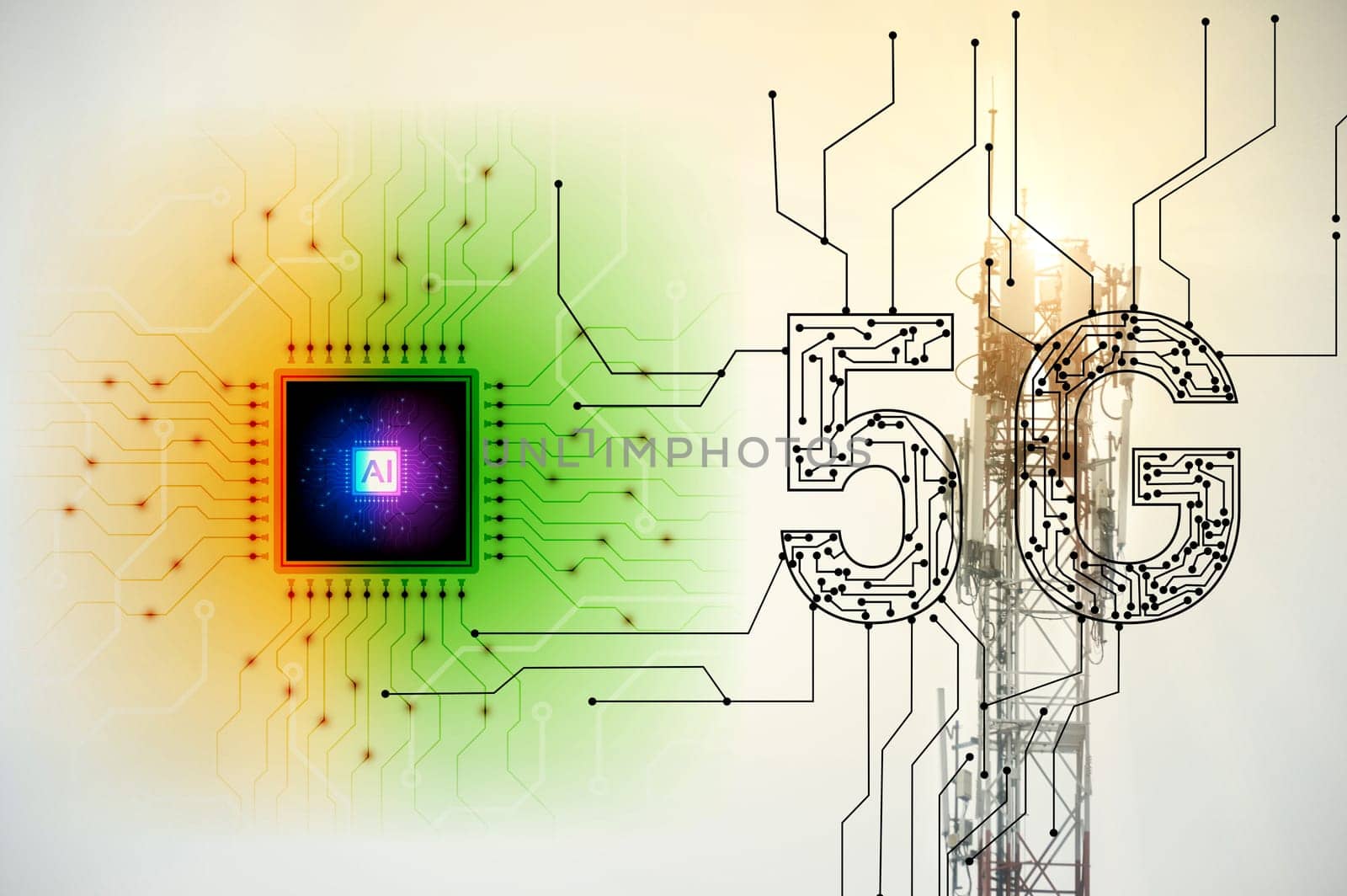 Concept of 5G technology that is controlled by Wisdom (AI)