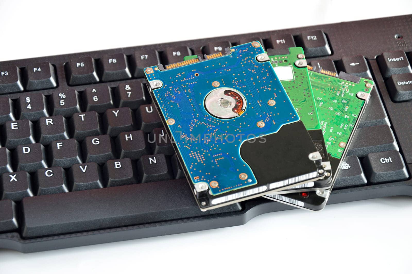2.5 inch hard drive, rotating plate, placed on the keyboard