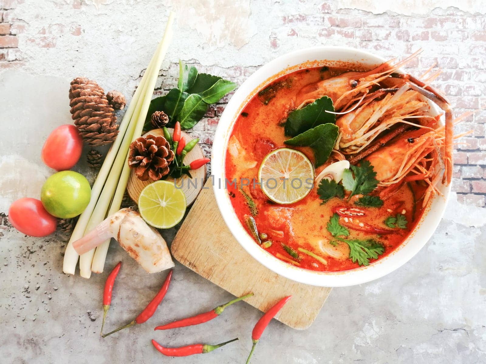 Tom Yum Goong is a famous Thai food all over the world (Tom Yum Kung River).