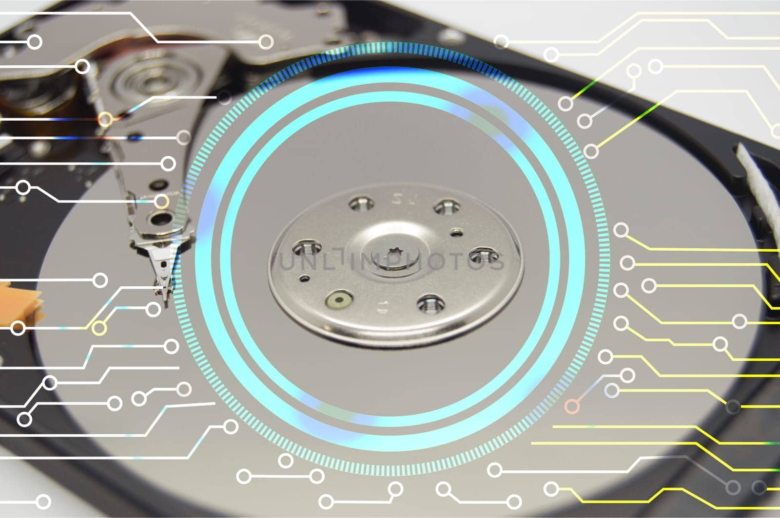 Close-up view of the hard disk storage plate.