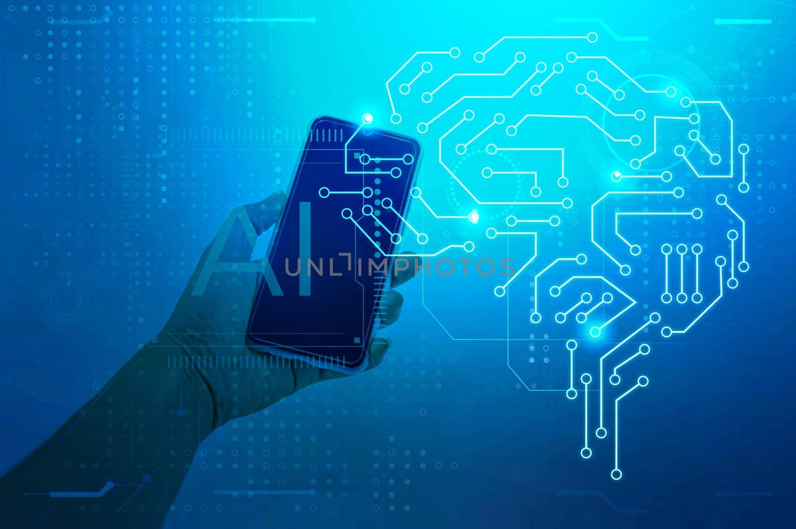 Conceptual media images in the era of artificial intelligence and IoT (hands on smartphones)