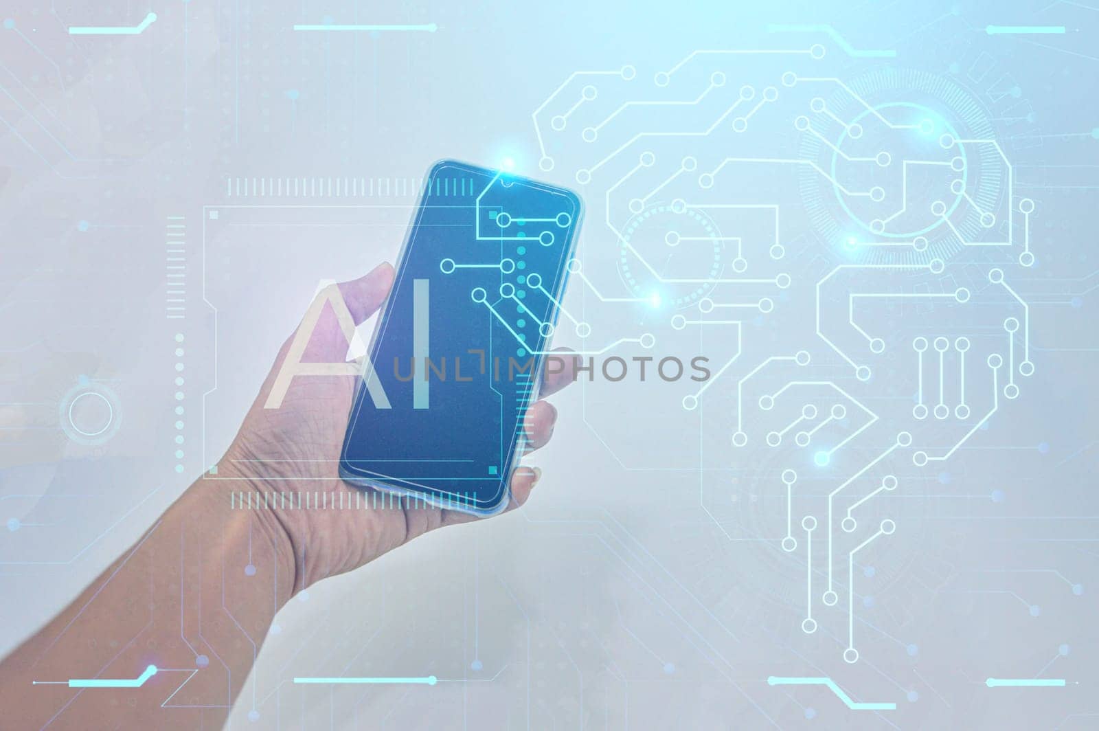 Conceptual media images in the era of artificial intelligence and IoT (hands on smartphones)