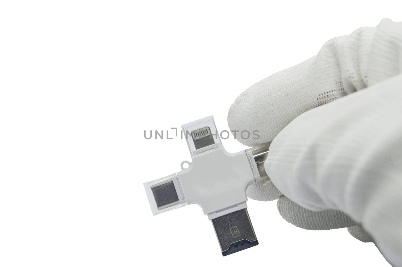 USB card reader white cross shape (with clipping path)