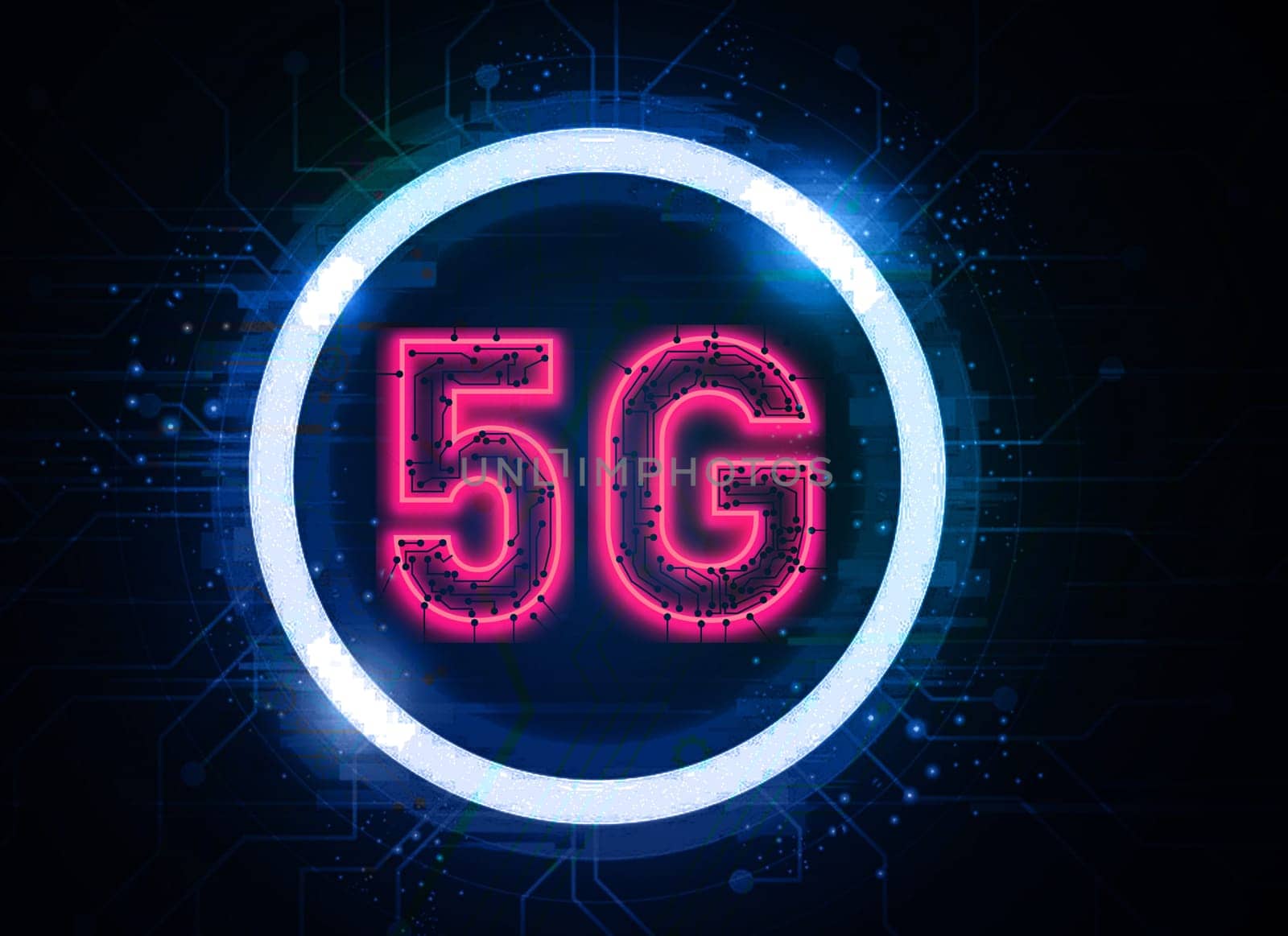 The concept conveys the communication technology of the 5th generation or 5G.