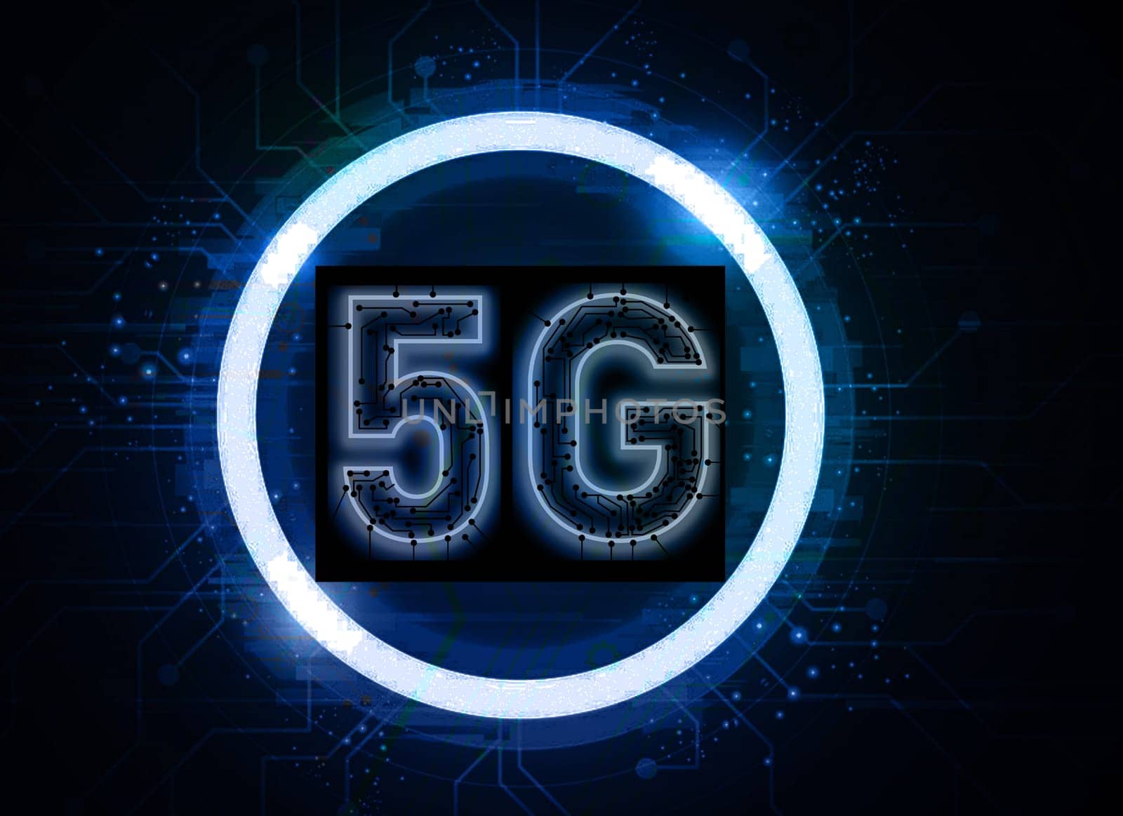 The concept conveys the communication technology of the 5th generation or 5G.