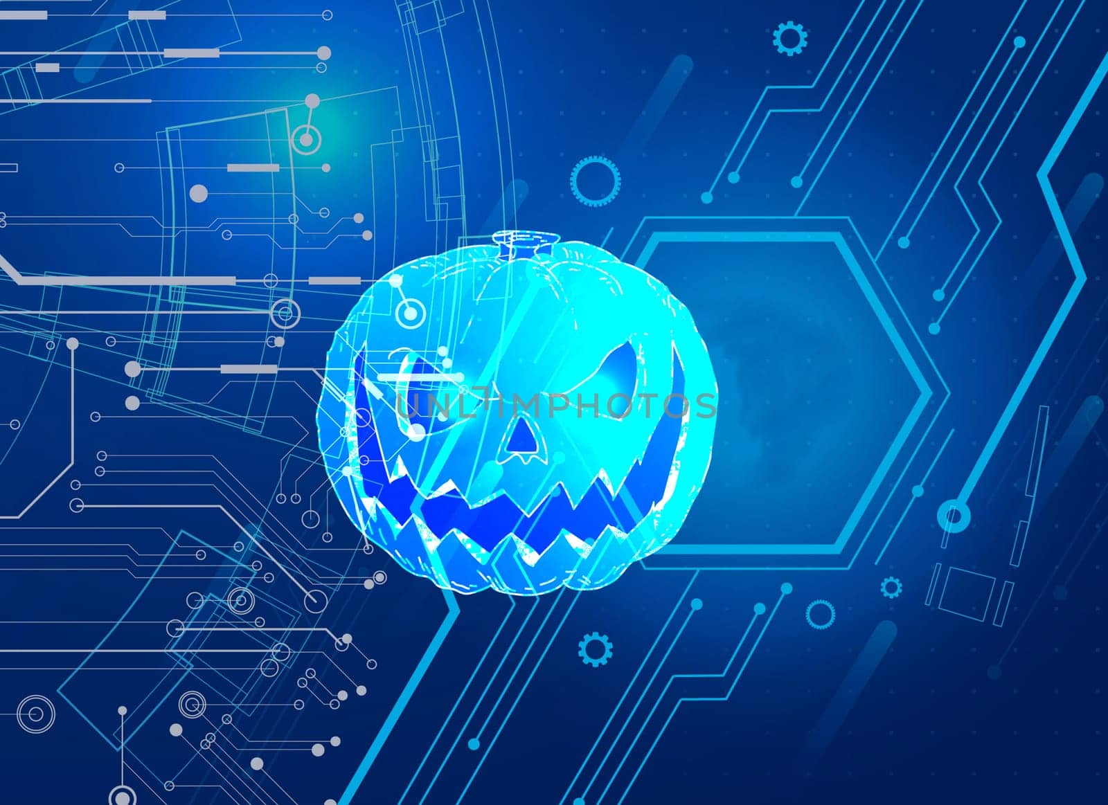 The concept conveys AI technology in a scary, Halloween way.