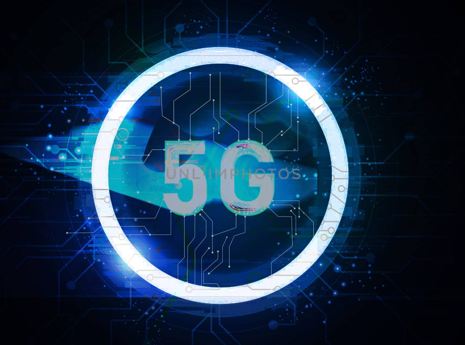 The concept conveys the communication technology of the 5th generation or 5G.
