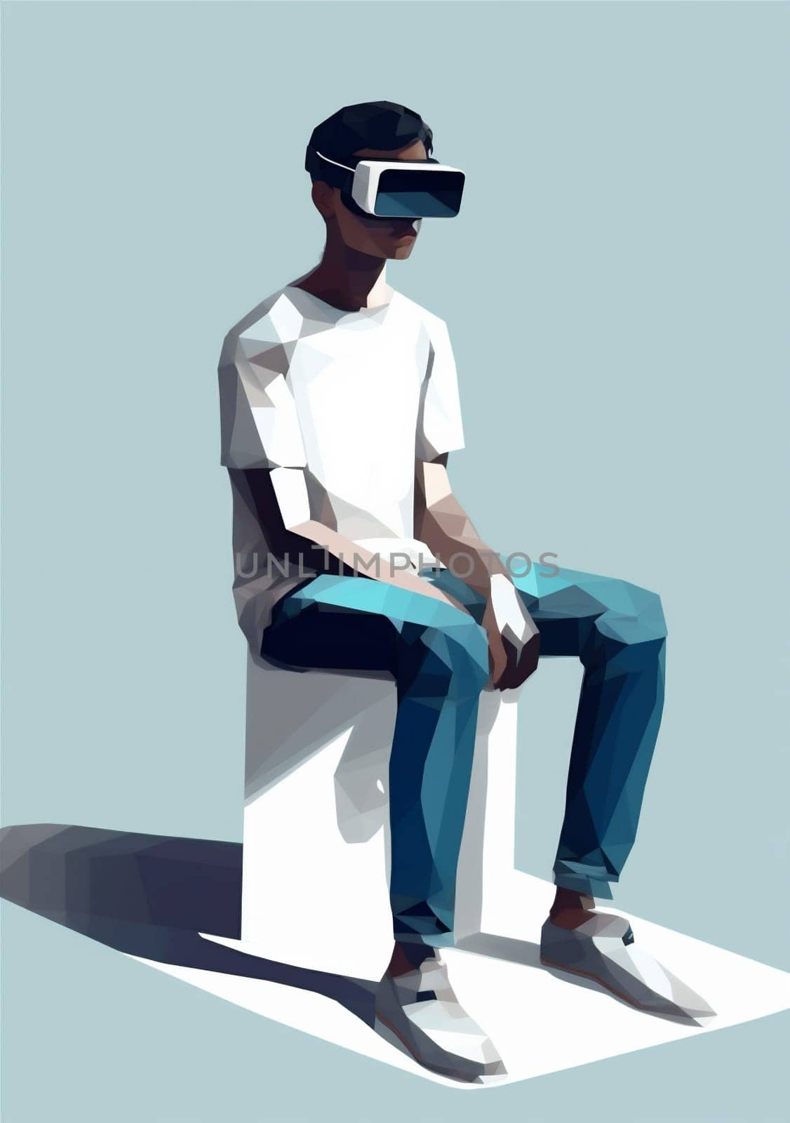 play man gadget futuristic human vr virtual goggles minimal technology visual game gaming experience cyberspace simulation digital cyber glasses headset smart. Generative AI.