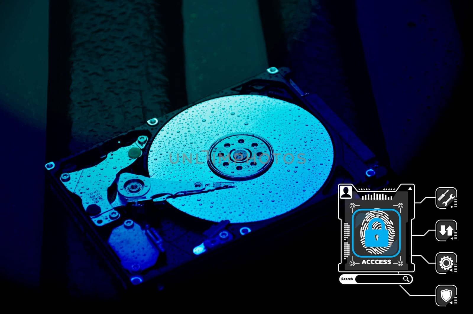 Hard drive is an important storage device, concept of data protection with security.